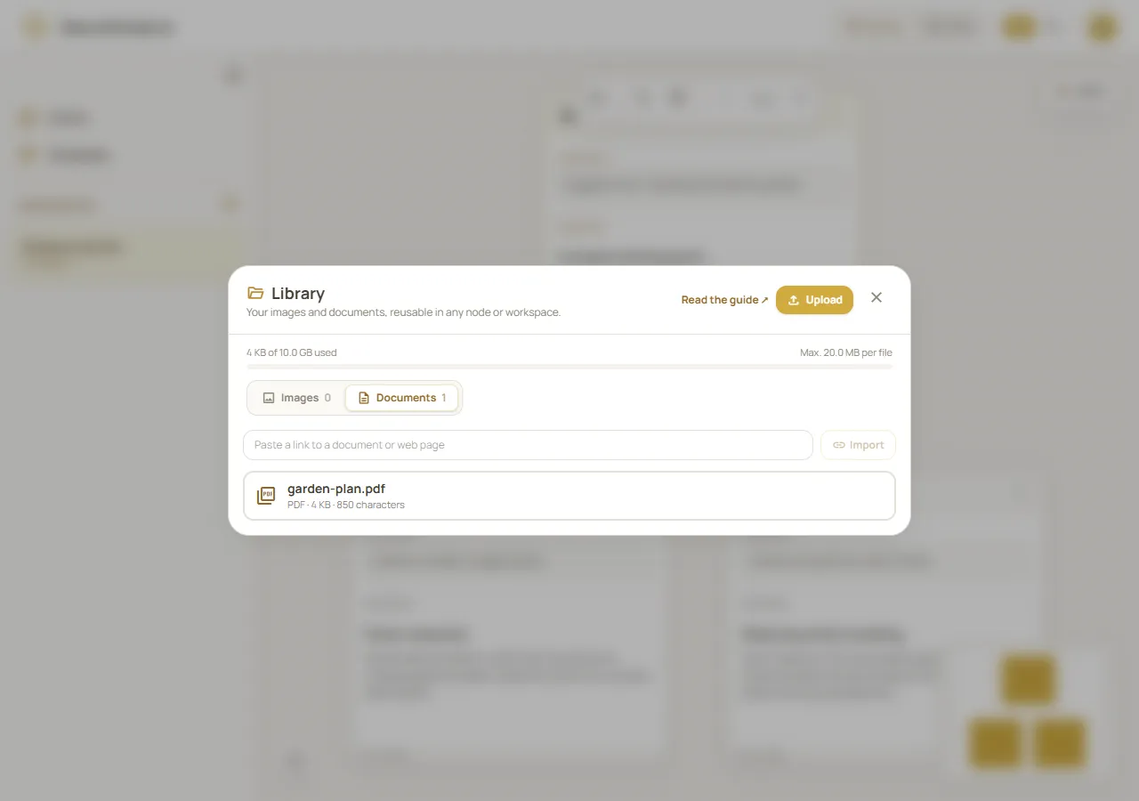 Neurothread Library with Images and Documents tabs and reusable uploaded document entries