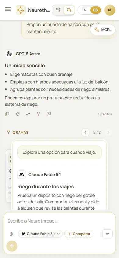 Chat de Neurothread en móvil con la conversación y el campo de mensajes adaptados a una pantalla estrecha